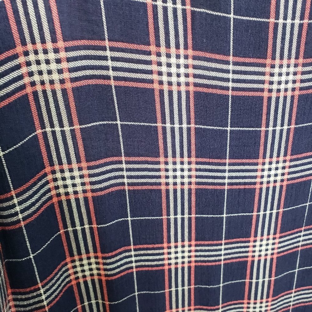 Torrid Abbey Navy Pink Plaid Gauze Button Back Top - Picture 2 of 6